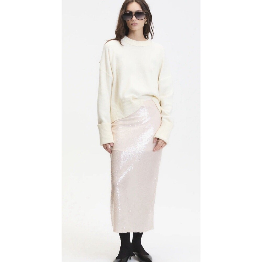 Women’s DELUC Logan Sequin Maxi Skirt Off White Size Small 4-6 NWT